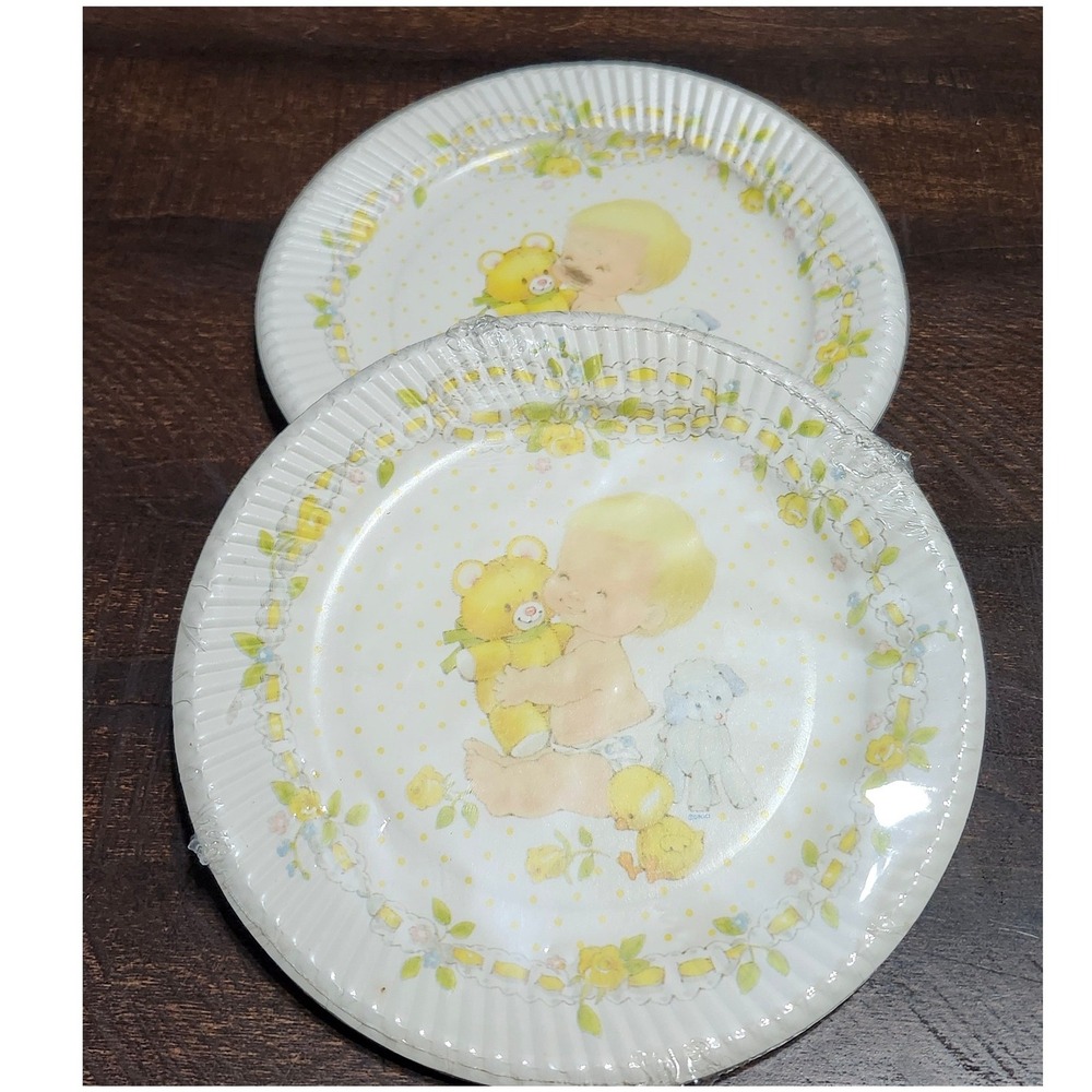 Vintage DesignWare 80s Baby Shower Party Plates Teddy Bear Puppy 2 Packs of‎ 8